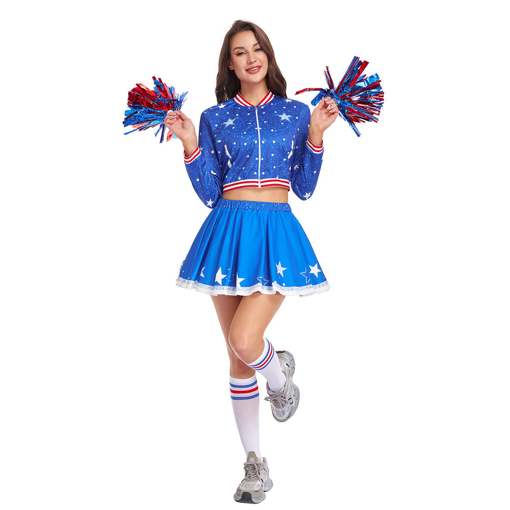 Blue cheerleading costume for women - halloween adult outfit, football cheerleader, racing suit, performance stage wear