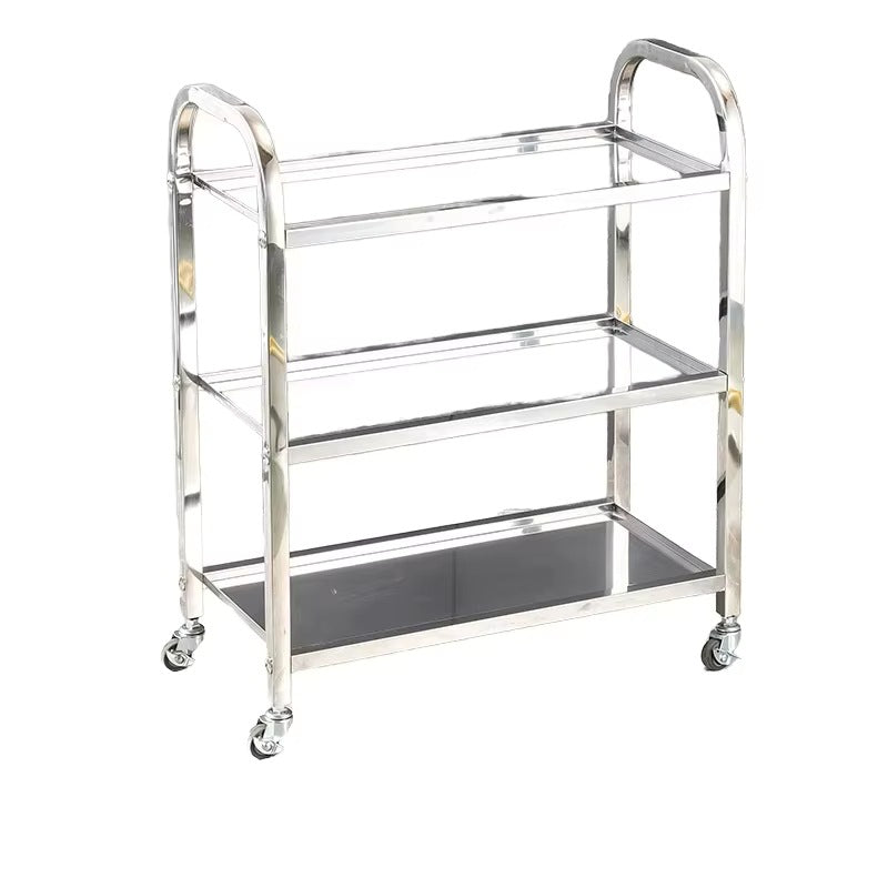 Heavy-duty three-tier stainless steel serving cart - efficient food delivery cart for hotels and restaurants - ready to ship
