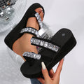K-styleexportplus sizecolorful bright diamond thick sole slippers women's beach wedge heel flip-flops slippers slippers