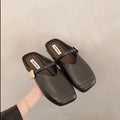 Half slippers summer women's shoes square toe metal buckle casual loafers toe half slippers casual style easiest for matchcasual