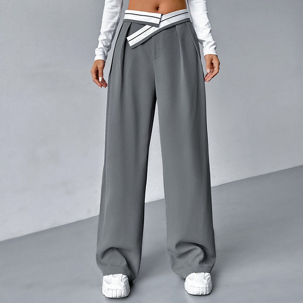 Gray street style contrasting colors straight high waist casual trousers 2024 European and American summer fashion new trousers wholesale women
