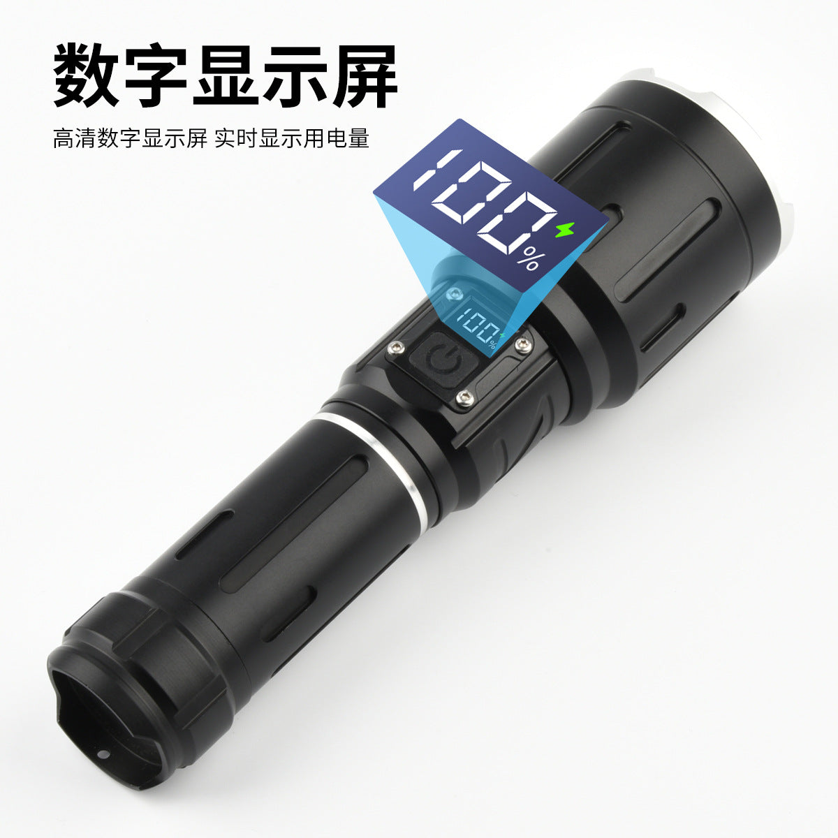 Cross-border new white laser flashlight digital display telescopic zoom TYPE-C charging can output strong light flashlight