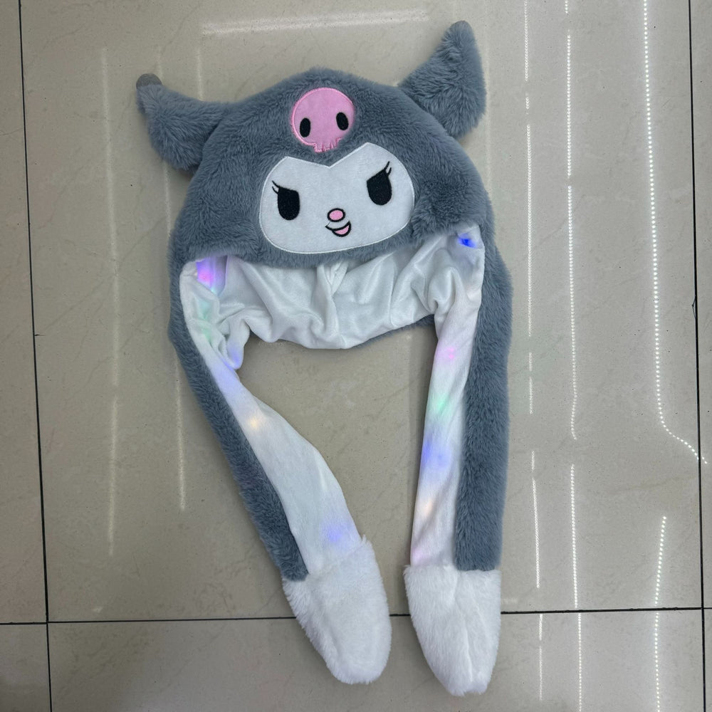 Matching family plush hat - cartoon rabbit with moving ears & airbag pressing - glow-in-the-dark night market trending style