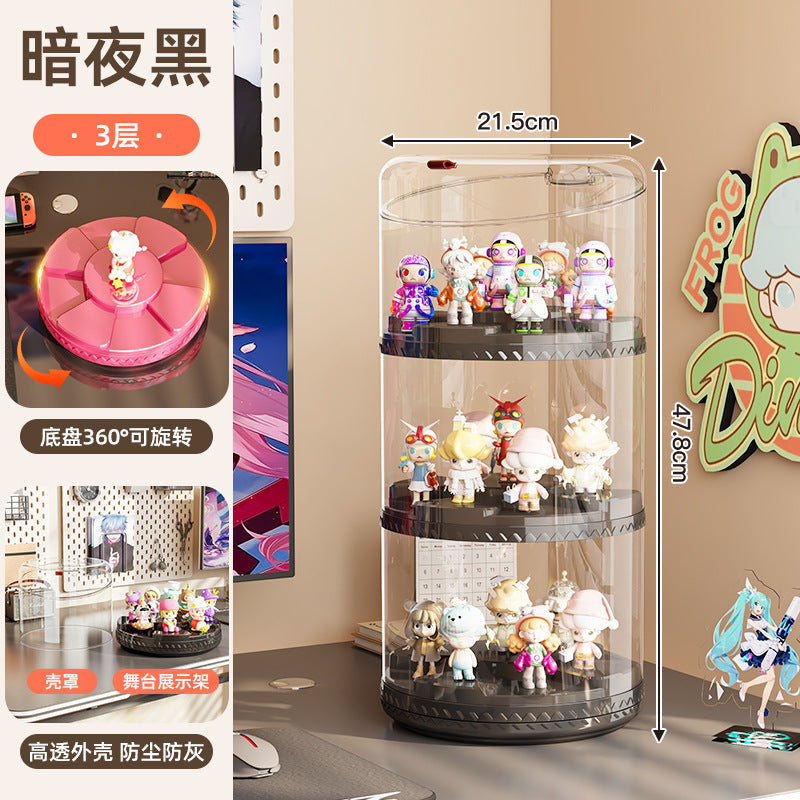 Rotating blind box display box POP MART round transparent storage box dust rack multi-layer display cabinet stack