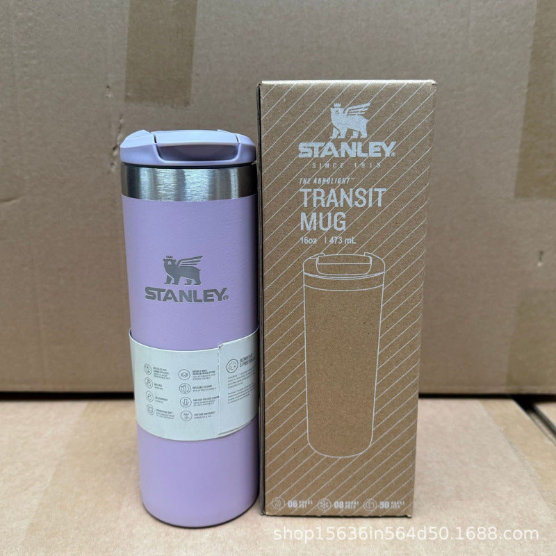 Stanley-style 16oz stainless steel insulated tumbler - straight-sided, car & outdoor water bottle - keeps drinks hot or cold, large capacity