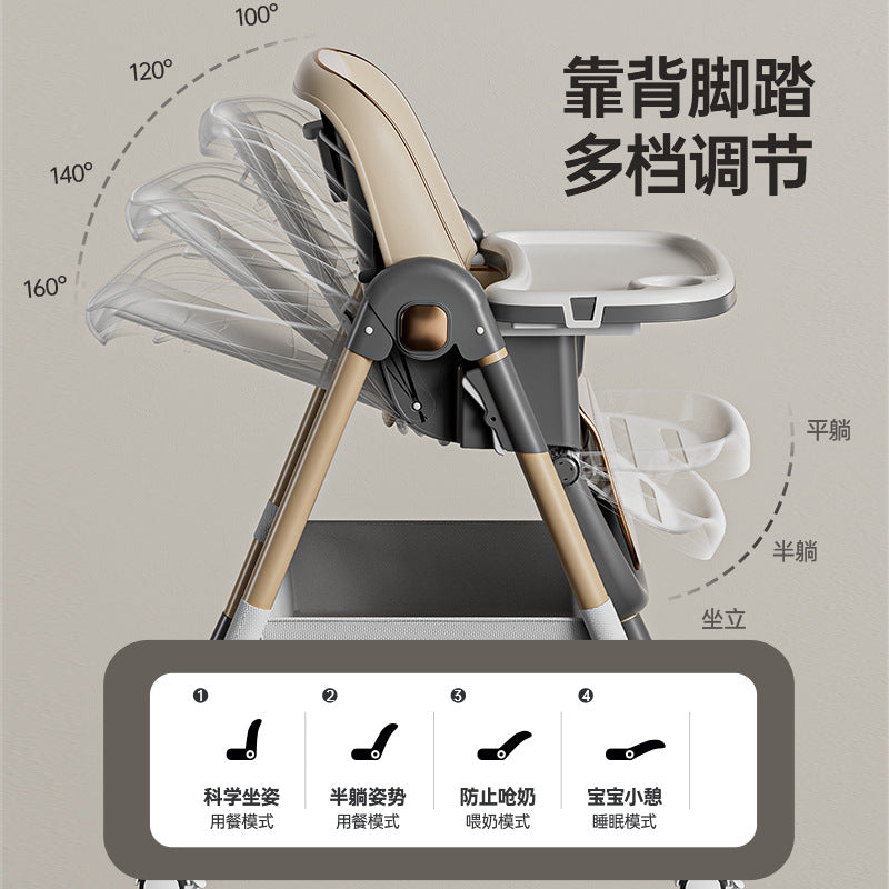 Baby Dining Chair Eating Chair Multifunctional Portable Foldable Home Children's Chair Baby Dining Table with Wheels