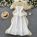 new white sleeveless a-line dress for women - summer workwear, high-waisted, fresh & chic maxi dress
