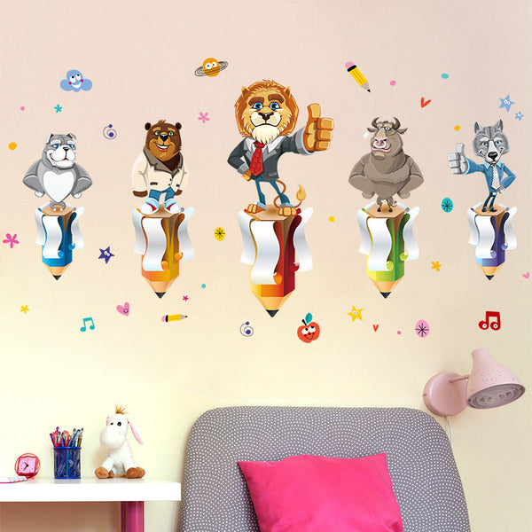 New children's room wall sticker cartoon animal pencil sticker bedroom baby room background decorative sticker XH9303