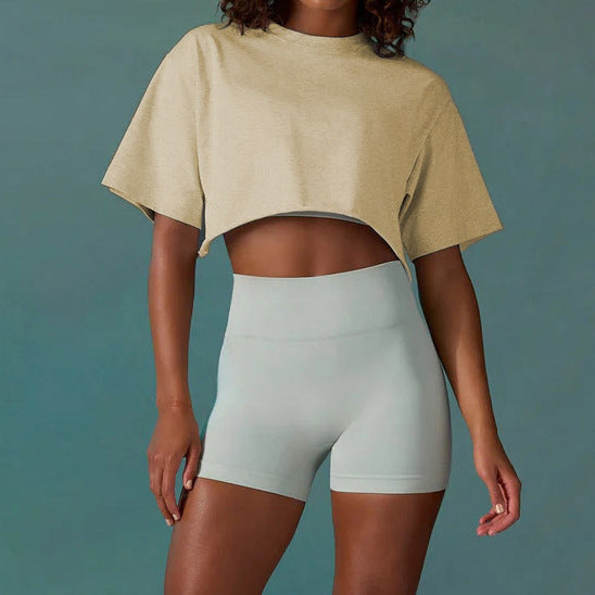 Cross-border Europe, America 2025 outdoor running sports short-sleeved women's casual versatile fitness top loose sports T-shirt women