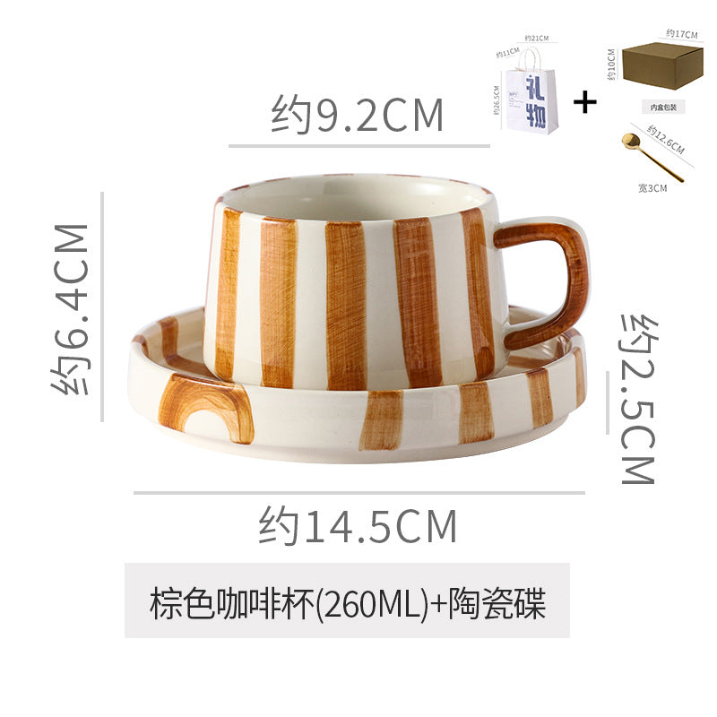 Instagram-worthy creative ceramic coffee mug set - premium striped design, perfect for office afternoon tea, exquisite latte art, and a thoughtful gift. includes mug and saucer