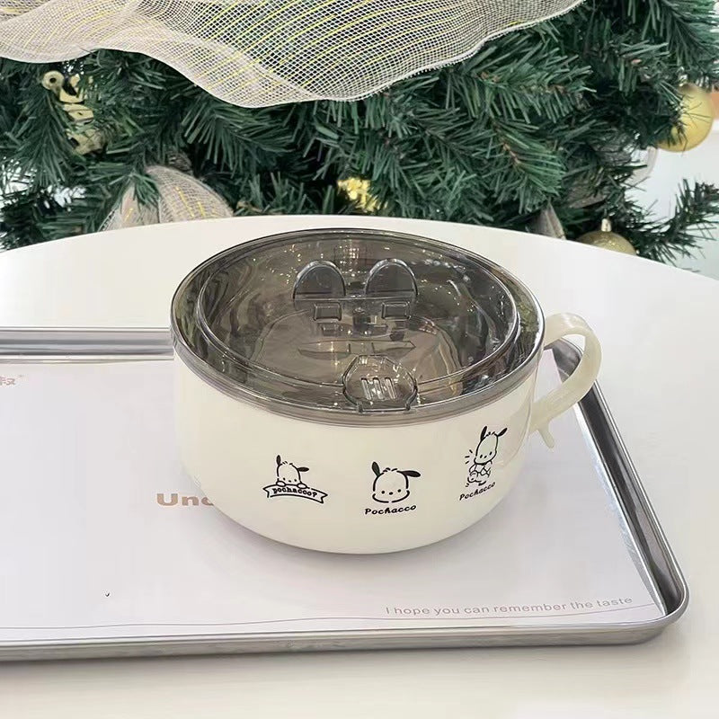 Stainless steel instant noodle bowl with cover bowl, student instant noodle bowl for dormitory, instant noodle artifact canteen, bowl and chopsticks set