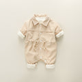 Baby outing one-piece clothes autumn winterthickened haki 0-1 years old baby boy climbing suit corduroy one-piece
