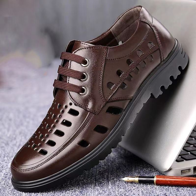 New arrival business hole cool leather shoes men's casual wedding groom british sandals summer breathable youth pointed toe men's shoes