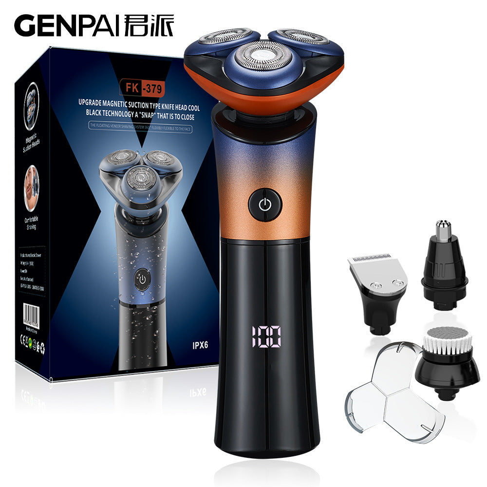 Magnetic three-blade electric shaver digital display razor full body washable suit beard razor three dry and wet use