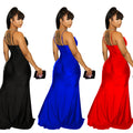 C6710 cross-border   fashion women's solid color mesh sleeveless slit slip dress