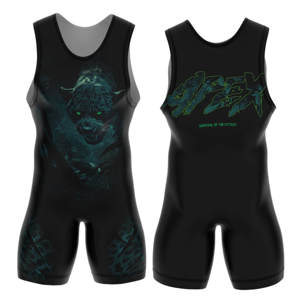 Sublimation full body print men's one-piece wrestling suit custom match weightlifting suit men's and women's free wrestling one-piece vest