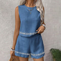 European and american cross-border women's clothing  summer: "coral embroidery" sleeveless tank top and mini skirt set - chic and stylish