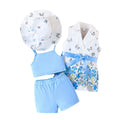 european and american new arrival: fashionable and trendy girls' 4-piece set - suit, hat, and shorts - cross-border exclusive girls' outfit