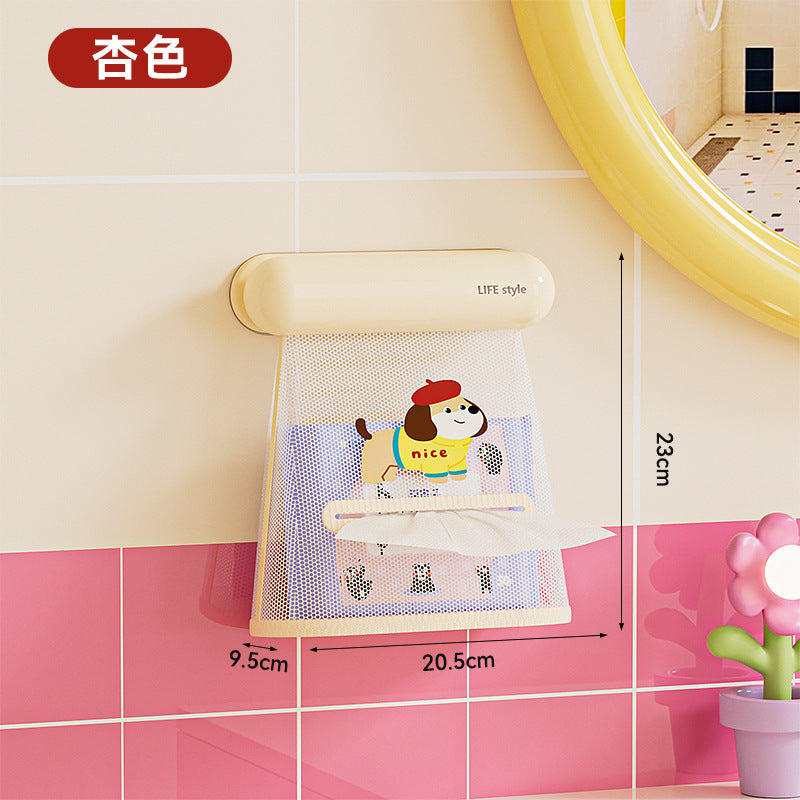 For homewall-mounted no-punch cute puppy mesh bag waterproof and moisture-proof detachable washable bathroom towel storage mesh bag