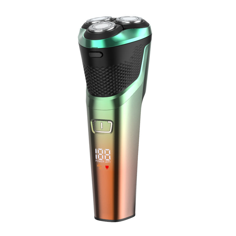 Full body washable electric shaver, rechargeable razor with floating triple-blade head, beard trimmer, 60-minute battery life