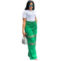 European and american style high-waisted jeans -  cross-border women's fashion  new collection - patchwork casual distressed chain detail pants