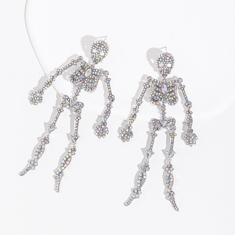 Halloween earrings wholesale fashion cross-border diamond-encrusted skull alloy jewelry pumpkin head witch earrings bat earrings