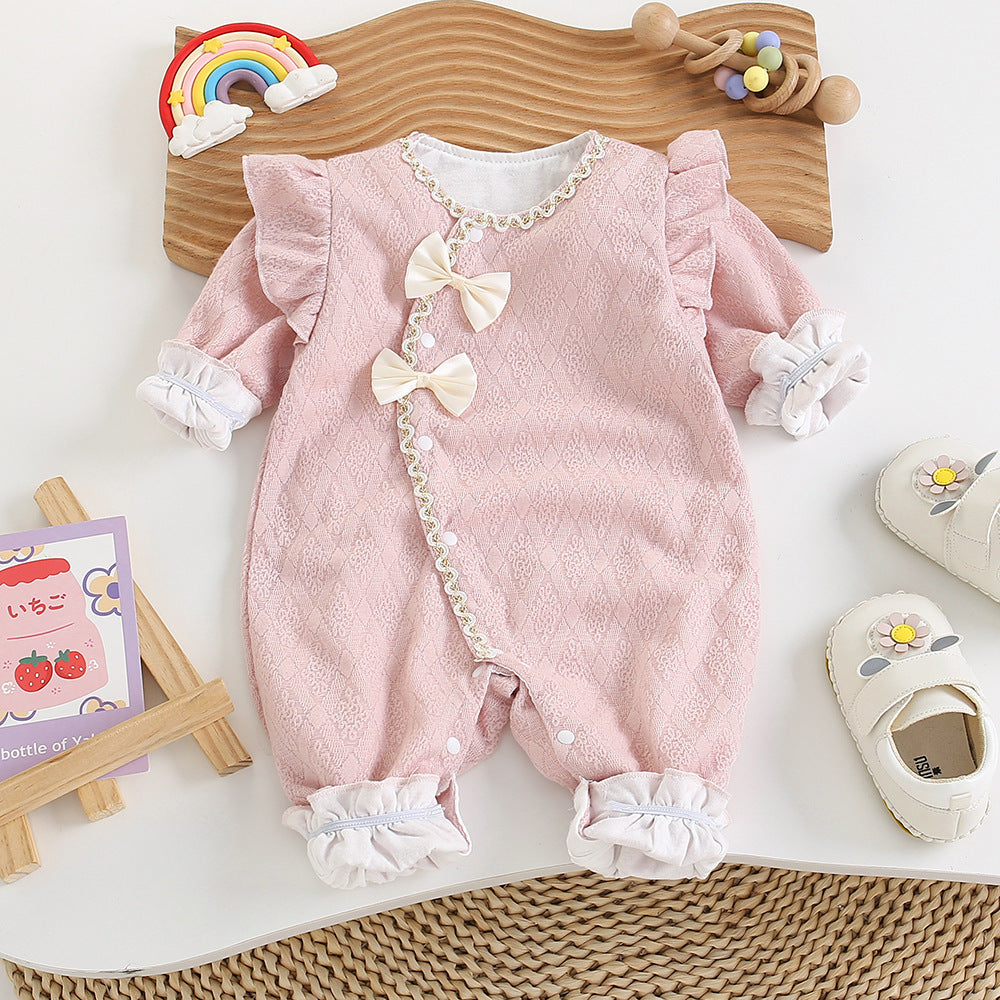 Baby spring autum tweed style double layer long sleeves jumpsuit, western style, cute princess, newborn baby girl outing clothes