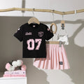 spring/summer new arrival: cross-border baby & toddler preppy style printed short-sleeve top + pleated a-line skirt two-piece set