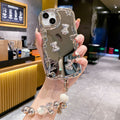 Three-dimensional wave electroplating suitable for apple 16pro bear mobile phone case iphone11 bead bracelet tpu protective cover