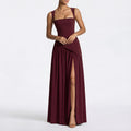 women's summer new arrivals:  cross-border fashion - european & american style, elegant solid color pleated slit dress