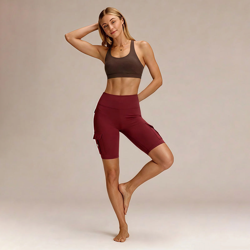 Amazon five-point brushed tight yoga shorts for women, high waist, tummy control, fitness pants, butt lift, running sports shorts for women