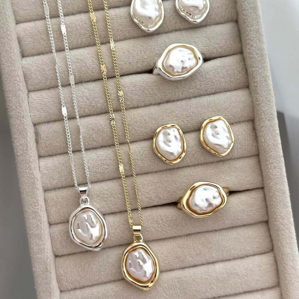 European and american cross-border french retro baroque faux pearl necklace and earring set - elegant, light luxury, high-end women's jewelry