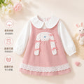 Girls' dress - spring/autumn  new collection - baby girl faux two-piece doll collar princess dress - stylish bunny dress for toddlers