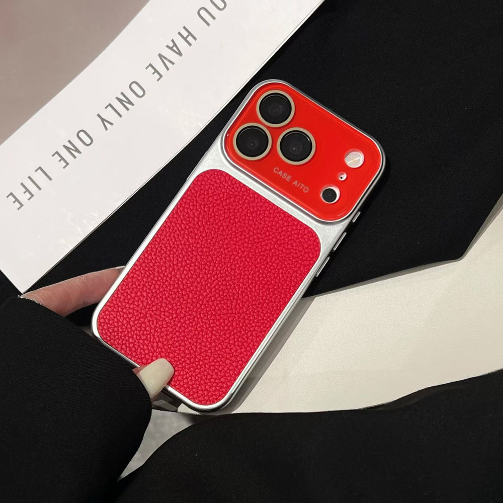 Suitable for iphone17pro lens large window lychee leather pattern mobile phone case apple 15 business case lychee pattern