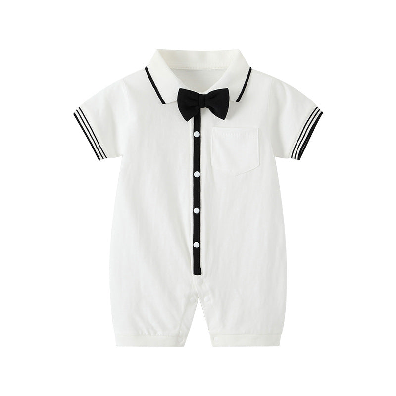 Newborn baby summer clothes: newborn boy romper, lightweight color block short sleeve casual preppy style onesie