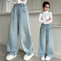 Girls' spring wide-leg jeans:  new stylish korean style straight-leg casual pants for big girls