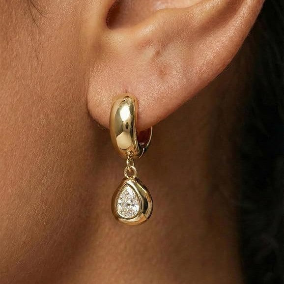 14k gold-plated teardrop pendant earrings - european & american fashion, minimalist chic, light luxury earrings - women's high-end ear cuff