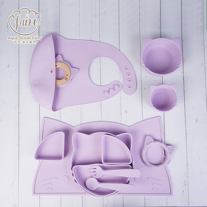 Customized portable silicone saliva pocket, spoon, suction cup, bowl 12-piece set, children's eating training tableware set manufacturer