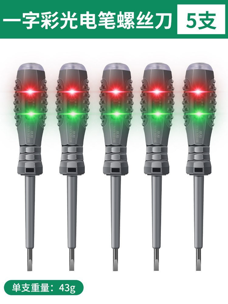 Electrician's multifunctional test pen - household use, cross & slotted, led breakpoint detection, rubberized grip, inspection with magnetic screwdriver