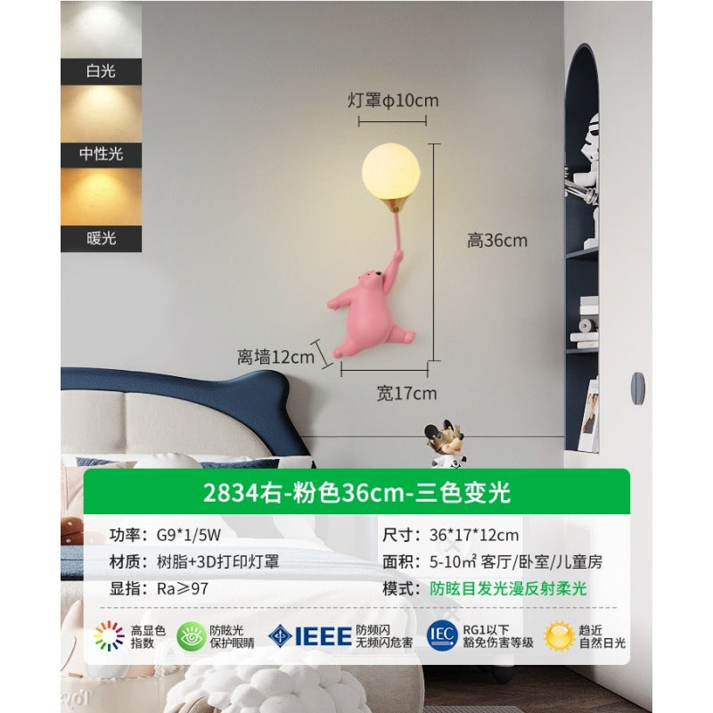 Wall lamp bedside lamp bedroom staircase lamp background wall wall lamp hanging lamp boy girl bear children's room lamp E