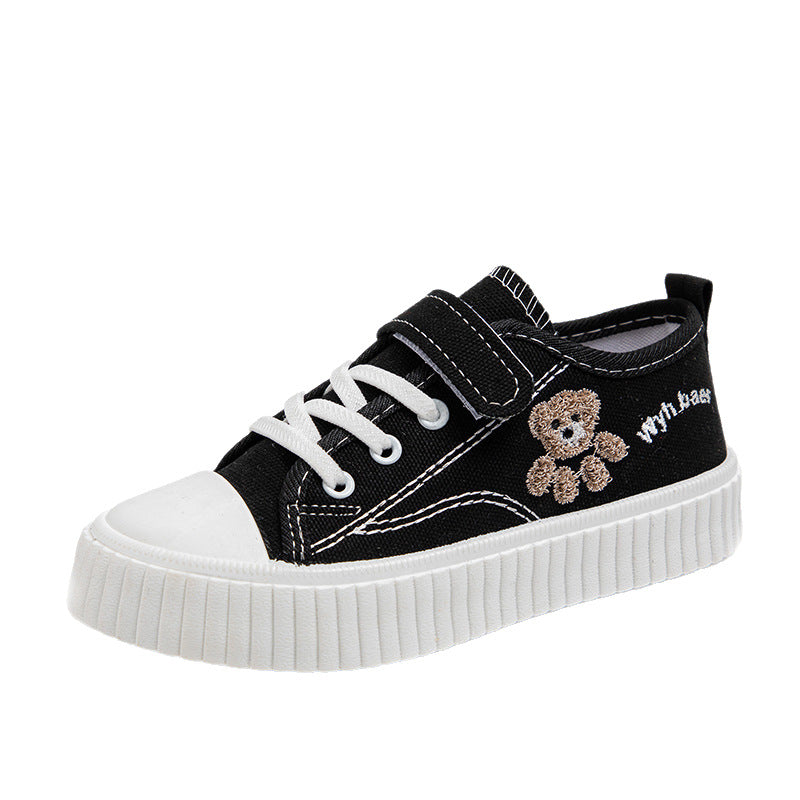 spring new bear design kids' canvas shoes - girls' & boys' breathable soft sole casual sneakers