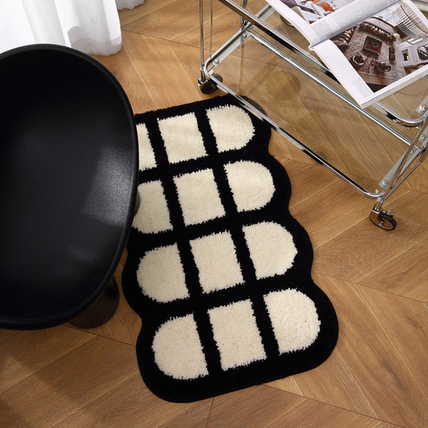 Bathroom absorbent floor mat, bathroom door non-slip floor mat, black and white wind flocking thickened toilet toilet carpet