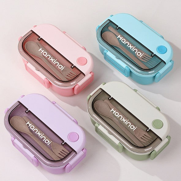 divided lunch box, rectangular plastic single-layer lunch box, microwaveable lunch box with handle, fresh-keeping box