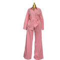 European and american cross-border women's fashion:  spring new collection - stylish, designer long-sleeve shirt and wide-leg pants casual set