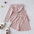 Insspring & fall clothing new girl k-stylepure colorstripes hooded long sleevestopskids wide leg shortstwo-piece set