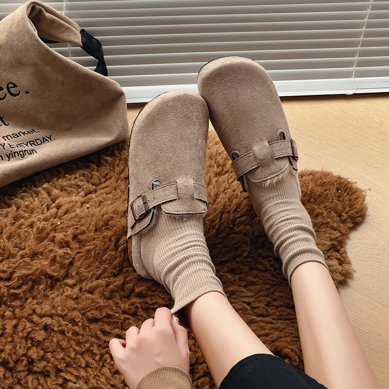 Maomao birkenstock shoes women's 2025 new arrivalfall and winter slip-on fleece-linedheattech birkenstock shoes lazy toe half mop cotton shoes