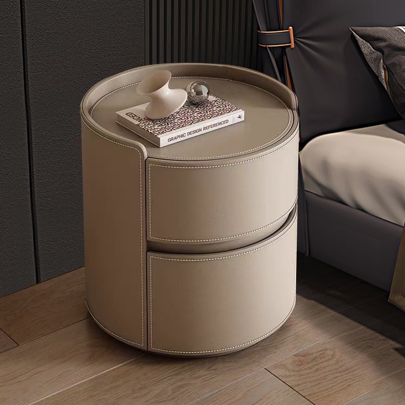 Creative design bedside table solid wood saddle leather  new modern minimalist light luxury high-end bedroom