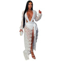 C7707 cross-border   fashion women's sexy mesh lace deep v slit dress