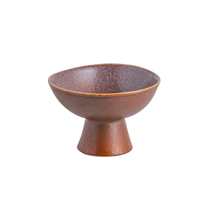Creative ceramic tall plate for home fruit bowl plate restaurant snacks tea snacks dried fruit plate retro kiln turned ice cream cup