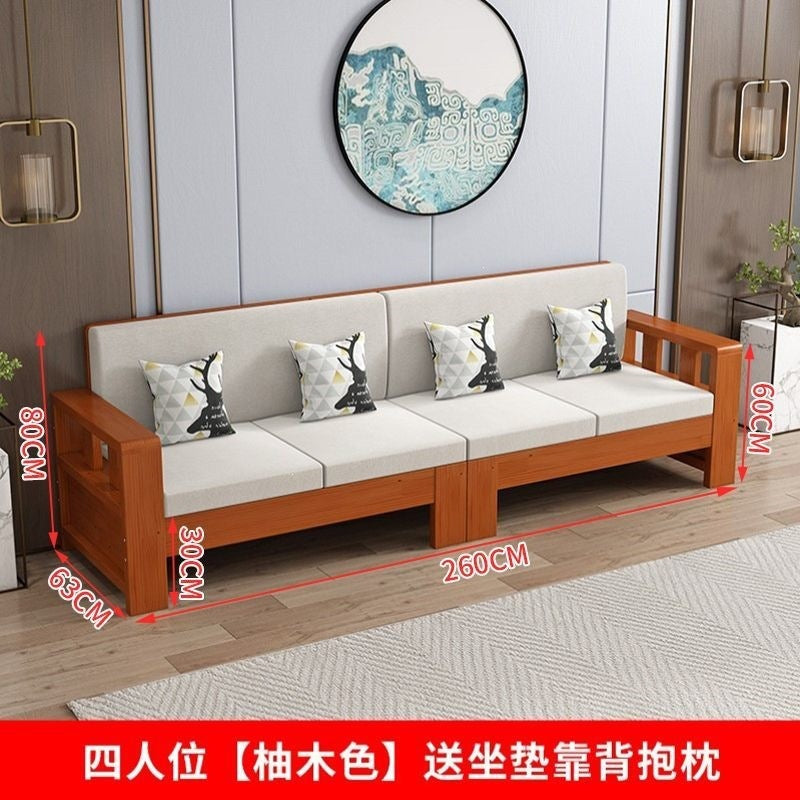 Solid wood sofa combination new chinoiseriefor home living room small apartment straight row three-person slot simple rental room single sofa